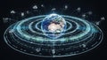 Global Digital Network Connecting Earth with Futuristic Orbiting Rings and Technology Representing Data Flow Royalty Free Stock Photo