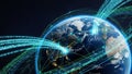 Global Digital Network Connection with Binary Code Streams Flowing Around the Earth from Space Royalty Free Stock Photo