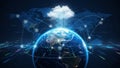 Global Digital Network Connection with Earth and Cloud Data Storage Concept Futuristic Technology Visualization Royalty Free Stock Photo