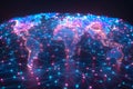 Global Digital Network Connectivity: Illuminated World Map in Neon Light Design Generative AI
