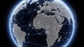 Global digital network and data flow across a binary code earth with glowing connections Royalty Free Stock Photo
