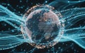 Global digital network with flowing data streams and interconnected lines for tech Royalty Free Stock Photo
