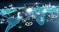 Global Digital Network and 5G Technology Concept with Cloud Computing over World Map Royalty Free Stock Photo