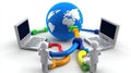 Global Digital Network and Internet Connectivity with Laptops, Illustrating Worldwide Communication and Collaborative Technology Royalty Free Stock Photo