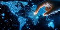 Global Digital Network Map with Advanced Technology Connecting Continents and Navigation Royalty Free Stock Photo
