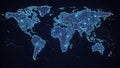 Global digital network map with glowing nodes and connections Royalty Free Stock Photo