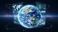 Global Digital Network Technology Interface Displaying Earth Data and Information with Futuristic Holographic Screens Royalty Free Stock Photo