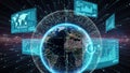 Global digital network visualization with glowing earth, data charts, and interconnected lines representing Royalty Free Stock Photo