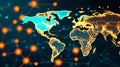 Global Digital Network World Map with Connected Nodes and Data Technology Concept Royalty Free Stock Photo