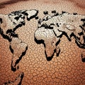 Global Drought and Climate Change: World Map on Cracked Earth Royalty Free Stock Photo