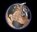 Global drought concept, dry planet earth with a water tap. Royalty Free Stock Photo