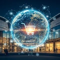 Global E-commerce Network and Digital Shopping Cart Royalty Free Stock Photo