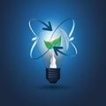 Global Eco Energy Concept Design with Plant Inside a Glowing Light Bulb and Arrows Royalty Free Stock Photo