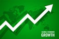 Global economi growth upward arrow green background Royalty Free Stock Photo