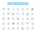 Global economics linear icons set. Trade, Exchange, Growth, Recession, Inflation, Deflation, Market line vector and