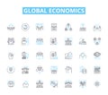 Global economics linear icons set. Trade, Exchange, Growth, Recession, Inflation, Deflation, Market line vector and