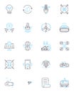 Global economy linear icons set. Interconnectedness, Trade, Exchange, Interdependence, Competition, Inflation, Growth