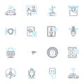 Global economy linear icons set. Interconnectedness, Trade, Exchange, Interdependence, Competition, Inflation, Growth