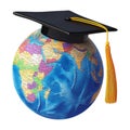 Global Education Graduation Cap on World Map Image On Transparent Background Royalty Free Stock Photo
