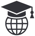 Global Education Icon: Graduation Cap on Globe Symbol, Learning Concept Royalty Free Stock Photo