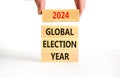 2024 global election year symbol. Concept words 2024 global election year on beautiful block. Beautiful white table white