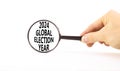 2024 global election year symbol. Concept words 2024 global election year on beautiful magnifying glass. Beautiful white