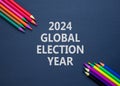 2024 global election year symbol. Concept words 2024 global election year on beautiful black paper. Beautiful black background.