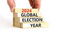 2024 global election year symbol. Concept words 2024 global election year on beautiful block. Beautiful white table white