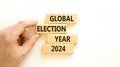 Global election year 2024 symbol. Concept words Global election year 2024 on beautiful block. Beautiful white table white