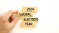 2024 global election year symbol. Concept words 2024 global election year on beautiful block. Beautiful white table white