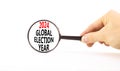 2024 global election year symbol. Concept words 2024 global election year on beautiful magnifying glass. Beautiful white