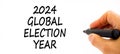 2024 global election year symbol. Concept words 2024 global election year on beautiful white paper. Beautiful white background.