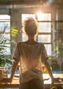 Global Employee Health and Fitness Month. Close-up photo of an employee relaxingly stretching his arms above his head Royalty Free Stock Photo