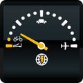 Global energy symbol. Fuel gauge with transportation icons