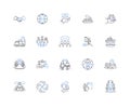 Global enterprise line icons collection. Interconnected, Multinational, Diverse, Borderless, Collaborative, Expansive