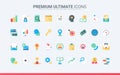 Business communication, commerce and time management trendy flat icons set, finance symbols