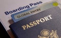 Global Entry Card with USA Passport and Airline Boarding Pass