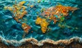 Global environmental issue of microplastic pollution depicted by colorful plastic debris forming world map, highlighting the Royalty Free Stock Photo