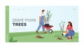 Global Environmental Movement, Reforestation Landing Page Template. Characters Planting Seedlings and Trees in Garden Royalty Free Stock Photo