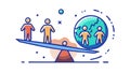 Global Equality: People Balancing on a World Icon, vector design Generative AI Royalty Free Stock Photo