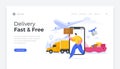Global fast and free shipping home page template. High quality online logistics delivery goods around world.