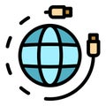 Global fiber internet icon vector flat