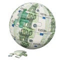 Global finance concept. Euro Globe from puzzle pieces. 3D render