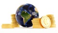Global finance industry concept,  globe with stack of gold coins. Royalty Free Stock Photo