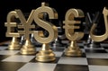 Global financial chess game - closeup view 3d illustration Royalty Free Stock Photo