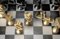 Global financial chess game - top view 3d illustration