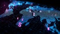 Global financial network visualization with currency symbols on a digital world map Royalty Free Stock Photo