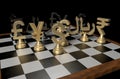 Global financial chess game - isometric view 3d illustration Royalty Free Stock Photo