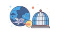 Global Freedom Open Travel - Earth with Flying Object Cage, vector design Generative AI Royalty Free Stock Photo