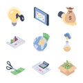 Global, Fundraising and Financial Trends Isometric Vectors Pack